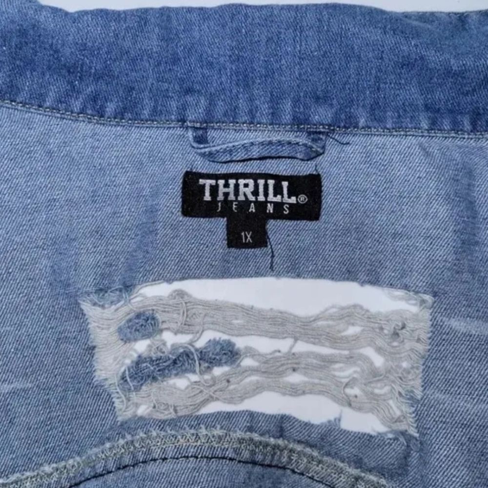 Thrill Ripped Denim Button Front Jacket, Size 1x - image 5